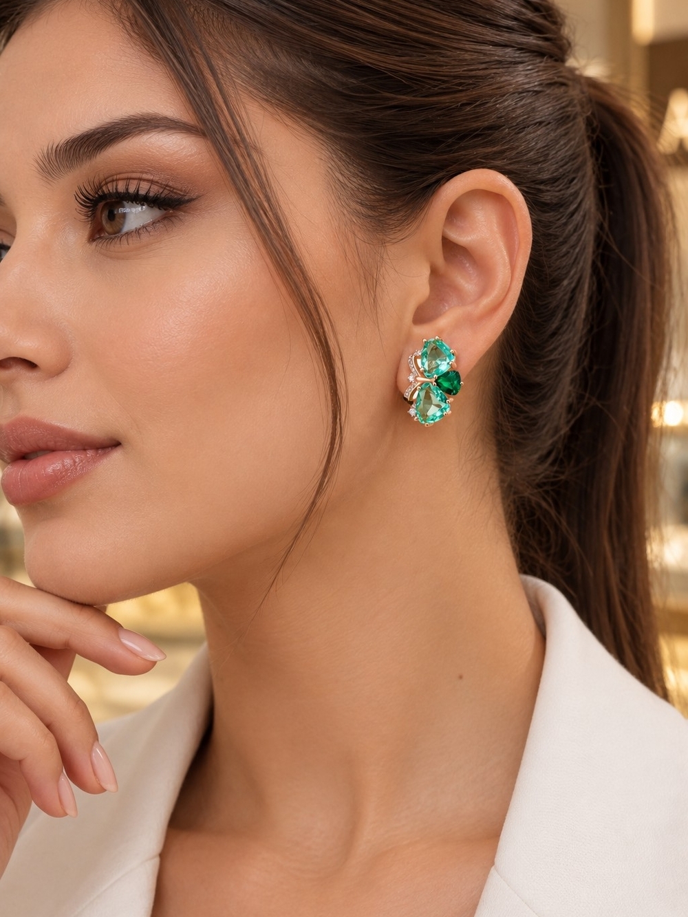 Emerald Crystal Cluster Earrings - Green Fashion Earrings